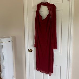 Sparkly red spaghetti strap dress w/shawl - size 14